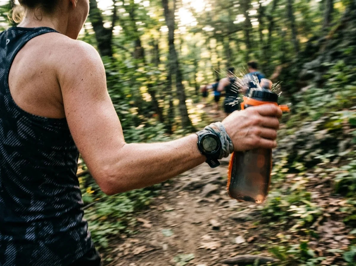 Trail runner carrying a handheld bottle